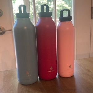 Lot of Manna bottles flasks 3 pink purple blue 21 oz 18 oz